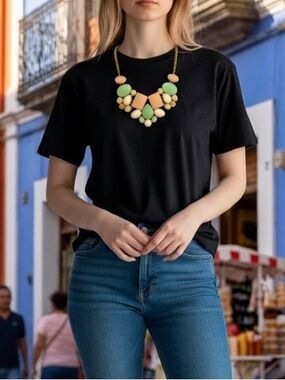 Multi color pastel color necklace gold tone